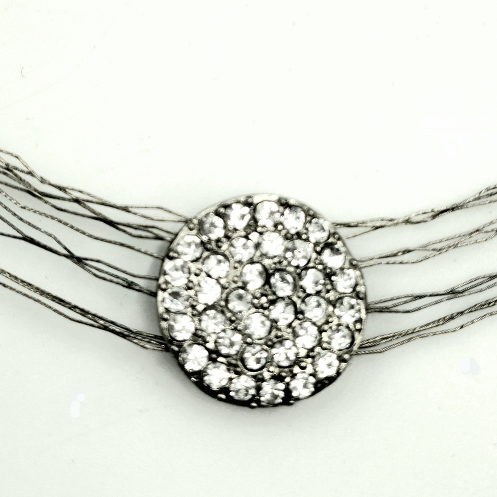 🔴 Silver Thread Rhinestone Demi-parure - Picture 6 of 16